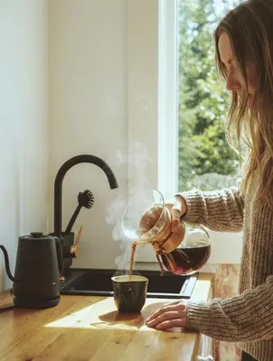 a woman pouring wine into a cup on a counter at Romantic Getaway Hot Tub, Cinema & View in Stange