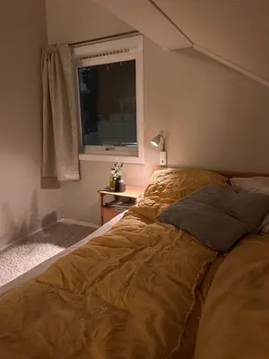 a bed in a bedroom with a window at Great house Hamar, stay close to Mjøsa at Domkirkeodden in Hamar