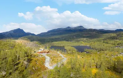 an aerial view of a mountain with a river at 5 Bedroom Beautiful Home In Tuddal in Tuddal
