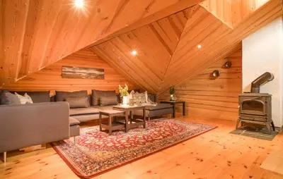 a living room with a couch and a stove at Awesome Apartment In Bjorli With Wifi in Bjorli