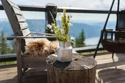 a vase of flowers sitting on top of a table at Large Cabin For 20 By Norefjell Ski Resort in Noresund