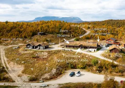 an aerial view of a home in a forest at Leilighet på fjellet nær Geilo in Hol