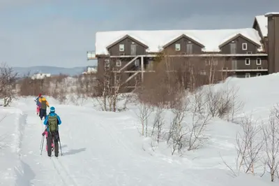 a group of people cross country skiing in the snow at Kikut1010 Skurdalsvegen 107 in Hol