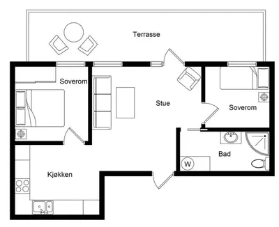 a black and white floor plan of a house at Modern apartment - Balcony, Parking, BBQ in Vossevangen