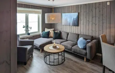 a living room with a couch and a table at 2 Bedroom Lovely Apartment In Rjukan in Rjukan