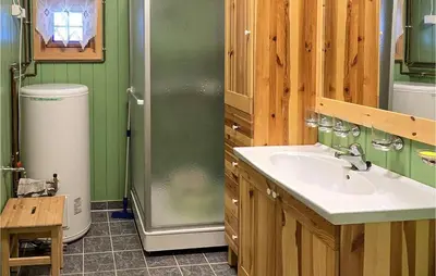 a bathroom with a sink and a shower at Nice Home In Rendalen With House A Panoramic View in Rendalen