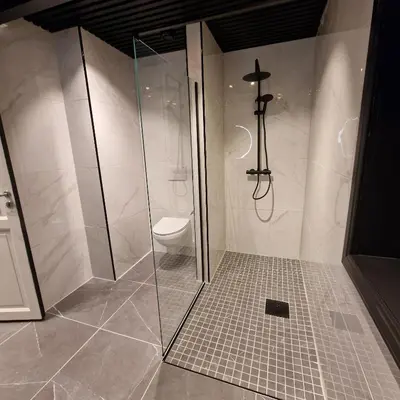 a bathroom with a shower and a toilet at Aarnes house Stryn in Stryn