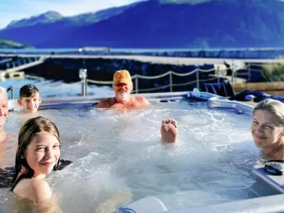 a group of people in a hot tub at 10 person holiday home in EIDSVÅG in Rød