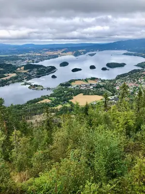 an aerial view of a large body of water at Sundvolden Hotel in Sundvollen
