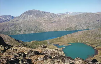 a view of two lakes from the top of a mountain at Amazing Home In Vågå With Kitchen in Vaga