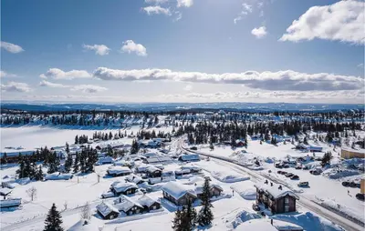 an aerial view of a town covered in snow at Sjusjøen Setergrend 4724 C in Sjusjøen