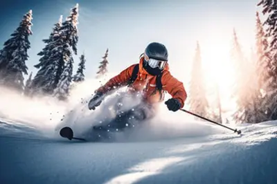 a person is skiing down a snow covered slope at Hunderfossen Hotel & Resort in Hafjell