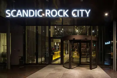 a building with a sign that reads scandic rock city at Scandic Rock City in Namsos