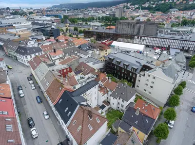 an overhead view of a city with buildings at Fosswinckel Apartments in Bergen