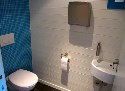 a bathroom with a toilet and a sink at Nordbø Pensjonat in Hjartdal