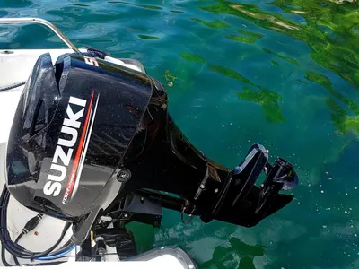 a motor on the back of a boat in the water at 4 person holiday home in Urangsvåg-By Traum in Ervik