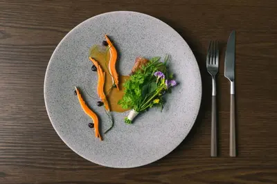 a plate of food on a table with a fork and knife at Hotel Aurlandsfjord in Aurland