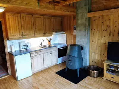 a kitchen with a sink and a stove at Hogstul Hytter - Apartment North in Tuddal