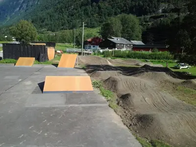 a row of skateboards on top of a skate park at Folven Adventure Camp in Hjelle