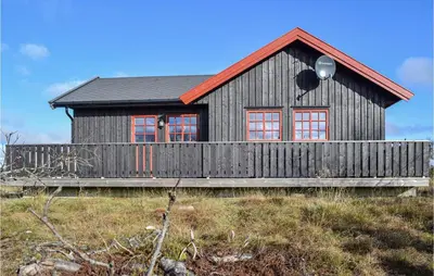 a black house with a red roof on a hill at Cozy Home In Sjusjøen With Kitchen in Sjusjøen