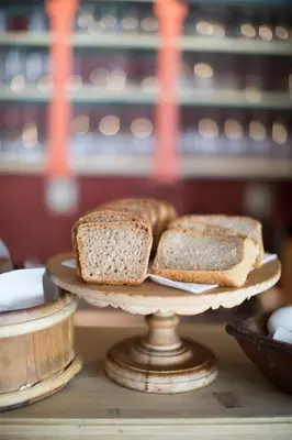 two slices of bread on a plate on a table at Nutheim Gjestgiveri in Flatdal