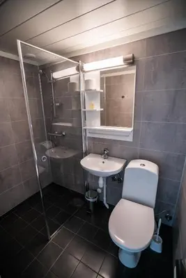 a bathroom with a toilet and a sink at Dombåstun Motel in Dombås