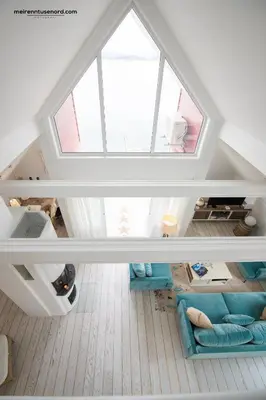 an overhead view of a living room with a window at Kalvåg Holidayapartment in Kalvåg
