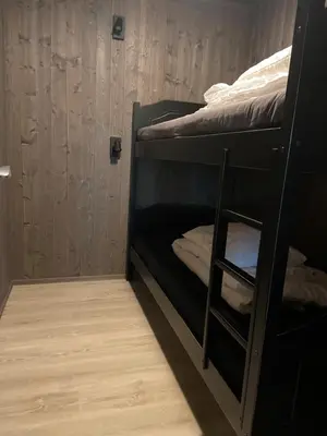 a room with two bunk beds and a ladder at Jotunheimen Husky Lodge in Randsverk