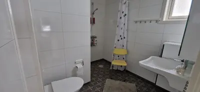 a bathroom with a toilet and a sink at Frydenlund in Balestrand