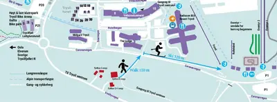 a map of a city with people running around at Fjelltun 8-sengs in Trysil