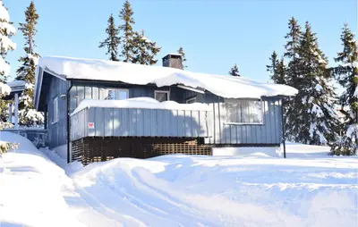 a house covered in snow with a pile of snow at 3 Bedroom Amazing Home In Sjusjøen in Sjusjøen