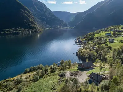 an aerial view of a lake in the mountains at Holiday Home Odin by Interhome in Arnefjord