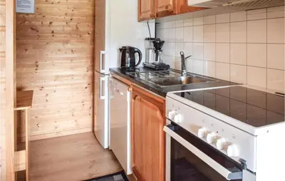 a small kitchen with a stove and a sink at 1 Bedroom Lovely Apartment In Svortevik in Svortevik