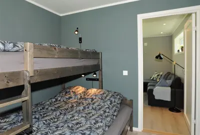 a bedroom with a bunk bed in a room at Romsdalseggen Lodge in Isfjorden