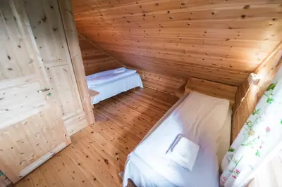 an overhead view of a room with two beds at Troll Fjordhytter in Syvde