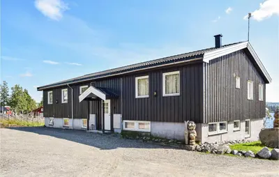 a black building with a fire hydrant in front of it at Leil Nr 32 in Sjusjøen