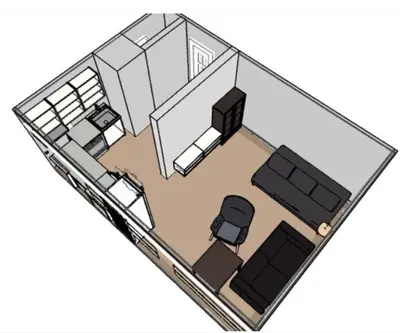 a drawing of a tiny house at Private house-terrace-garden -parking-WiFi-smartTV in Trondheim