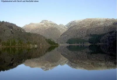 a view of a lake with mountains in the background at Hardanger Feriesenter Sjusete in Norheimsund