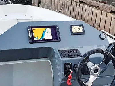 a tablet computer sitting on top of a boat at 8 person holiday home in Svelgen in Svelgen