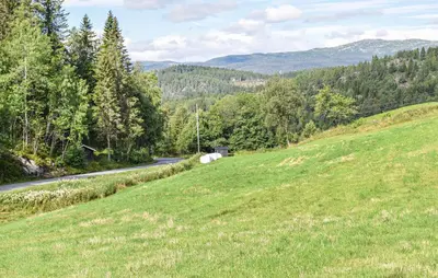 a grassy hill with a road in the distance at Bakka in Bakka