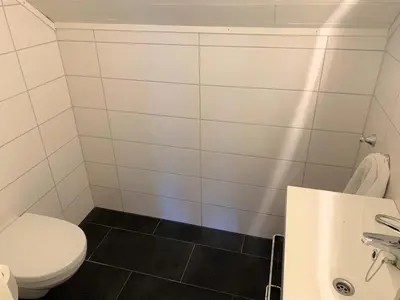 a bathroom with a toilet and a sink at Comfortable house in quiet area in Luster