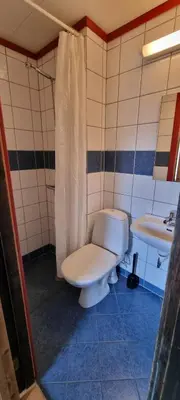 a bathroom with a toilet and a sink at Raubergstulen fjellstue og hytter in Boverdalen