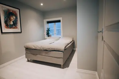 a bedroom with a bed and a window at Trolltunga Living in Tysso