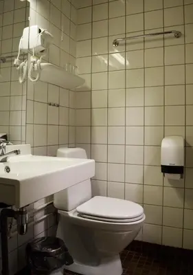 a bathroom with a toilet and a sink at Rjukan Hotell in Rjukan