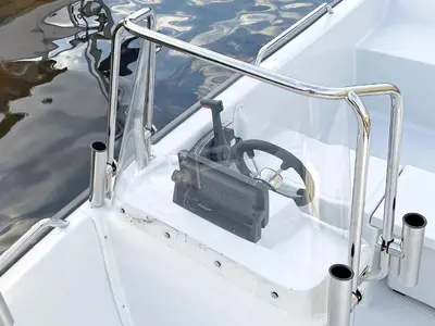 a boat with a motor and a steering wheel at 5 person holiday home in Svelgen-By Traum in Svelgen