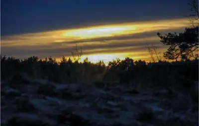 a sunset in a field with trees and clouds at 3 Bedroom Awesome Home In Mosterhamn in Mosterhamn