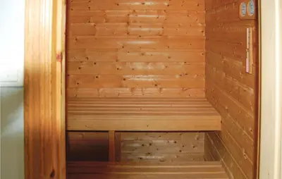 a sauna is shown with a wooden wall at Cozy Apartment In Rosendal in Rosendal