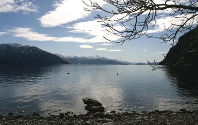 a view of a lake with mountains in the background at Holiday Home Ålvik Ytre Ålvik in Ålvik