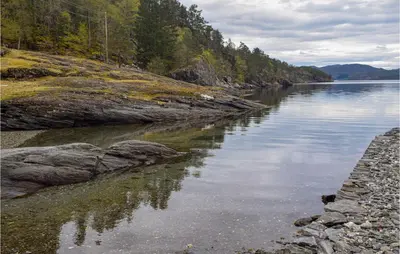 a large body of water with trees on the shore at Beautiful Home In Nordtveitgrend in Haugen