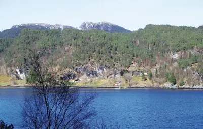a view of a lake with mountains in the background at Beautiful Home In Nordtveitgrend in Haugen
